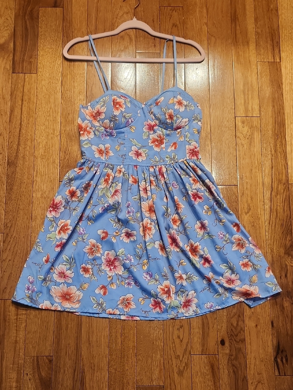 Blue Floral Spaghetti-Strap Girls' Dress Size L